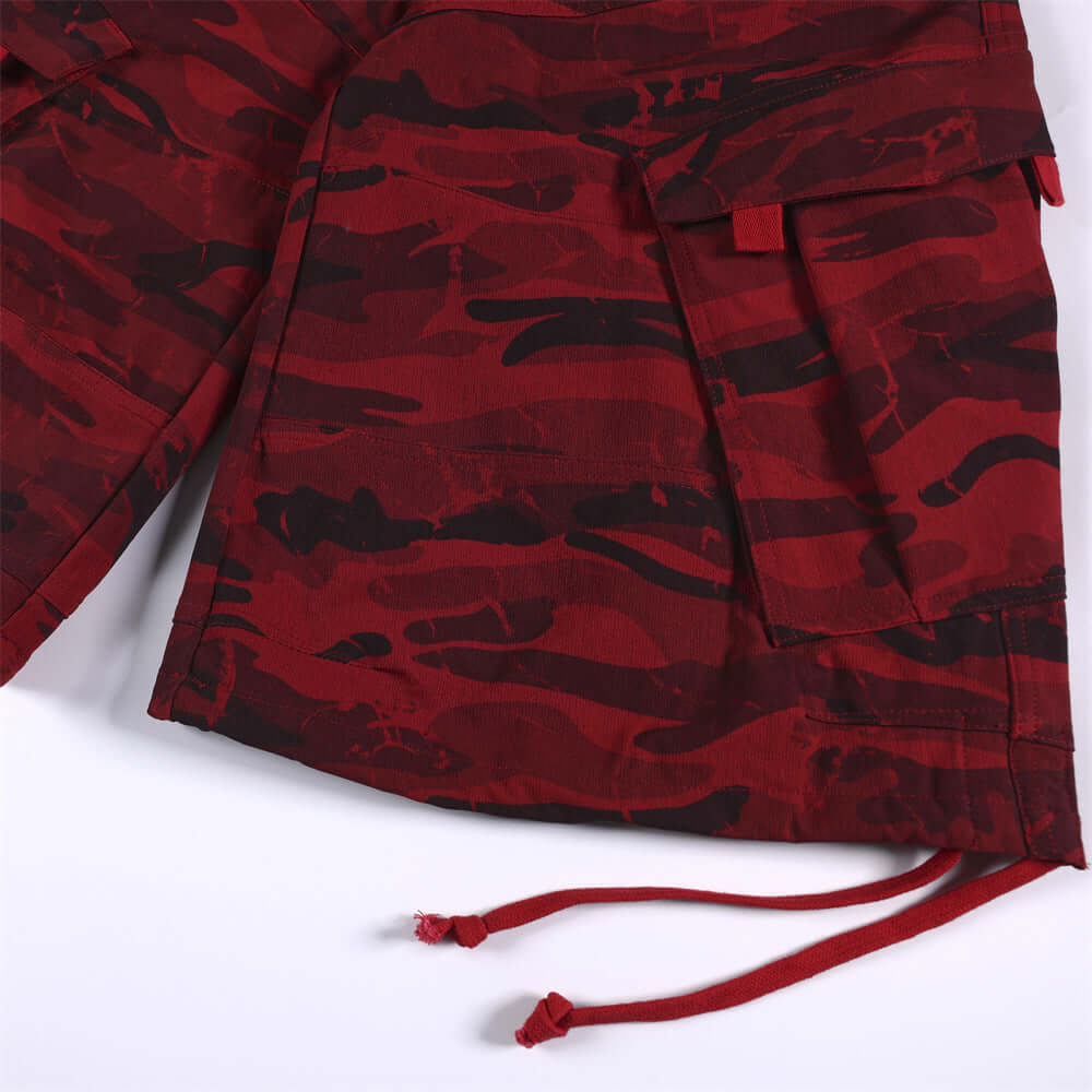 Popular Camouflage Workwear Five Quarter Pants - Unisex Trending Hip Street Fashion Red 🔴 Camouflage