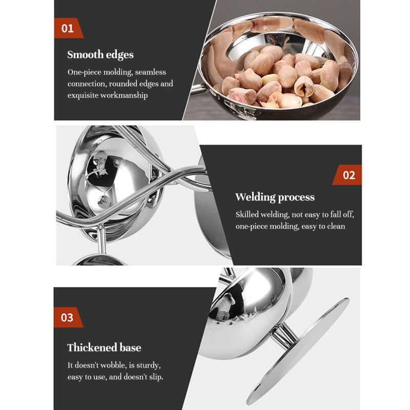 Sleek Polished Stainless Steel Condiment Display Stand with Dip Bowls - Fruit, Snacks & Chip Dip Server Set