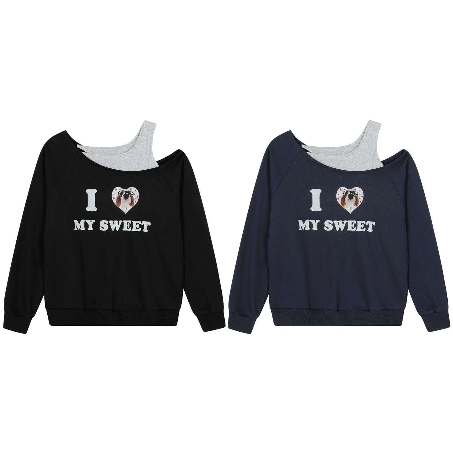 Sporty Dog Lovers Warm Printed Sweatshirt ❤️ Slope Collar Cross Shoulder Long Sleeve