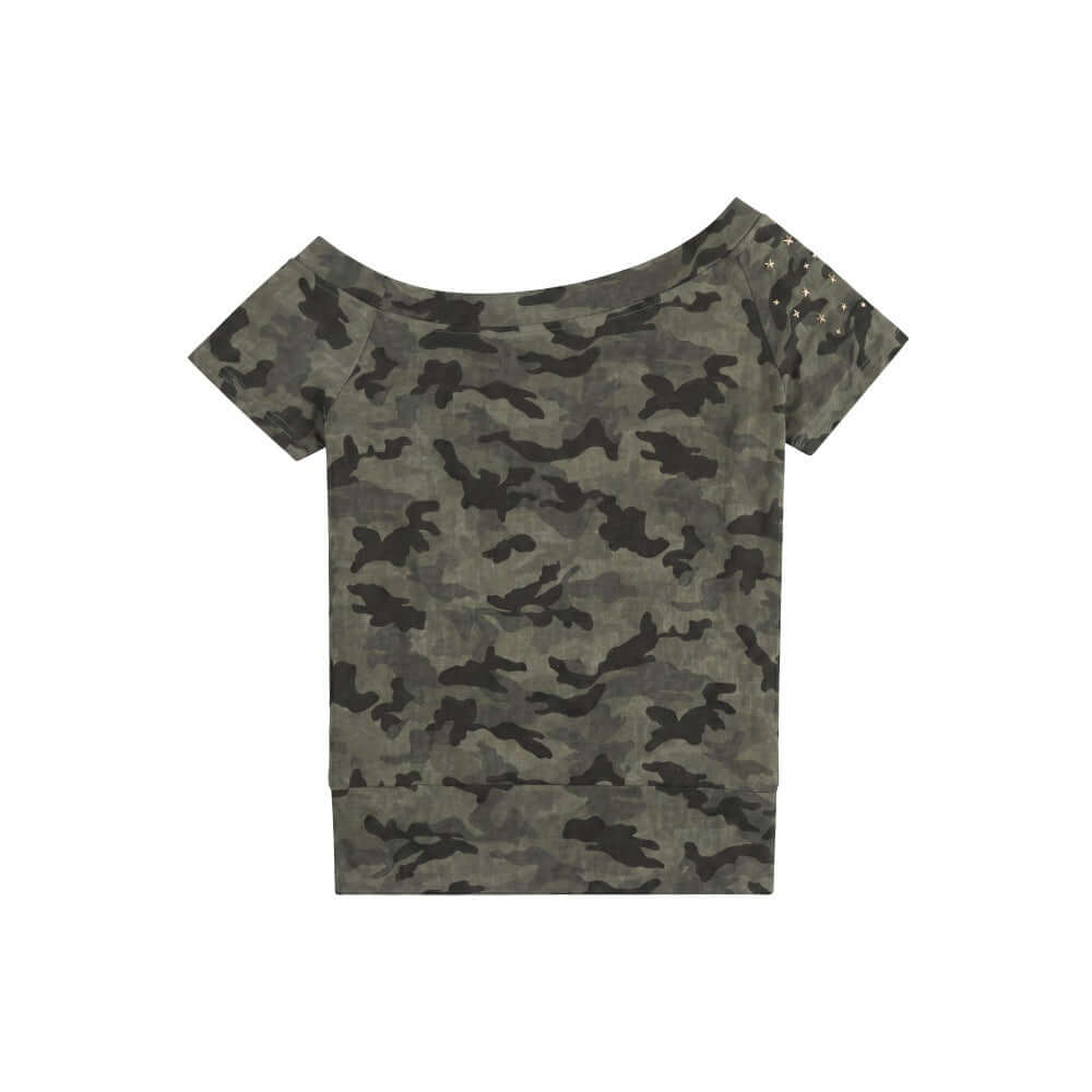Popular Camouflage 2-Piece SET - Short Crop Shoulder T-Shirt & Summer Fitted Slimming Shorts