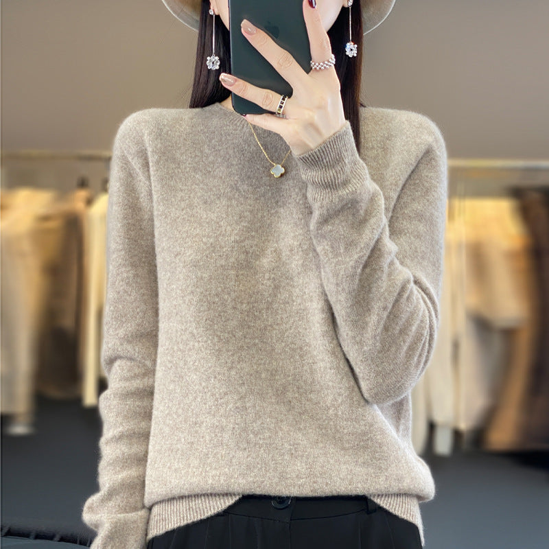 Women's Slim-fit Round Neck Pure Wool Sweater ♨️ Autumn & Winter Favorite Loose Knitted Base Pullover