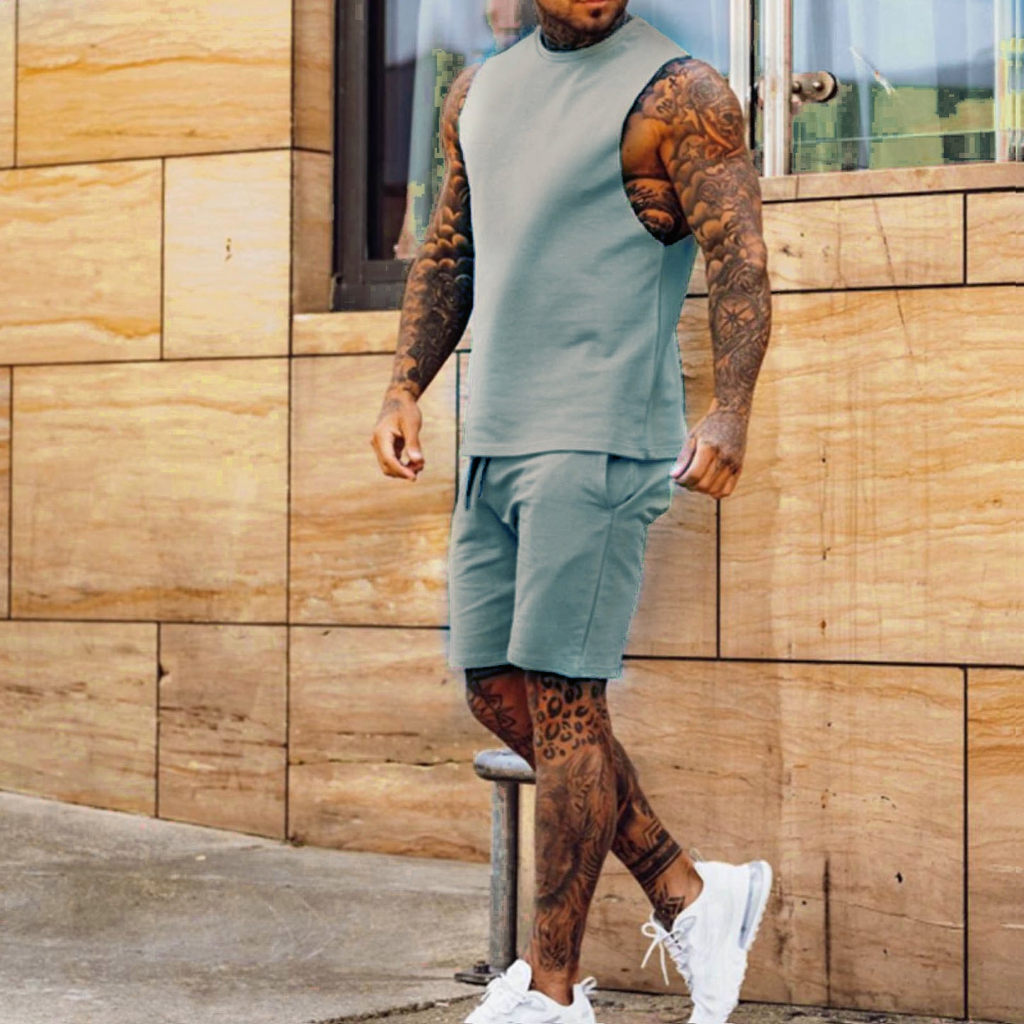 Sleek Sporty Men's Casual Summer Suit - Sleeveless Top 2pc. Solids