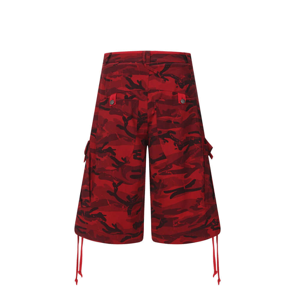 Popular Camouflage Workwear Five Quarter Pants - Unisex Trending Hip Street Fashion Red 🔴 Camouflage