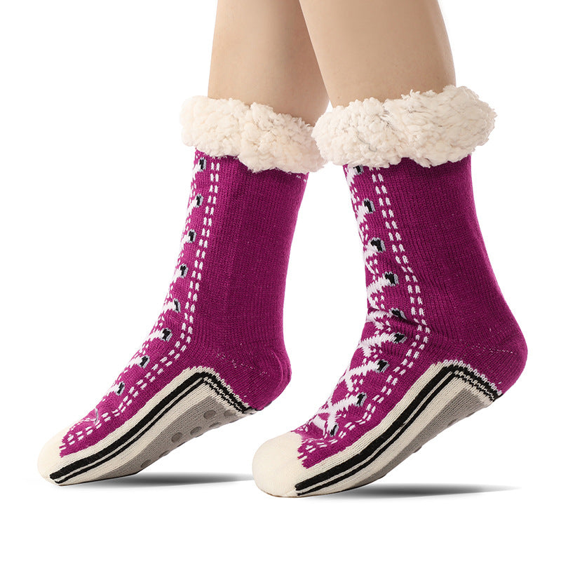 Women's Extra-Warm Plush Floor Socks - Sneakers Style Calf Length Ultra-thick with Warm Lamb's Fur ♨️🧦