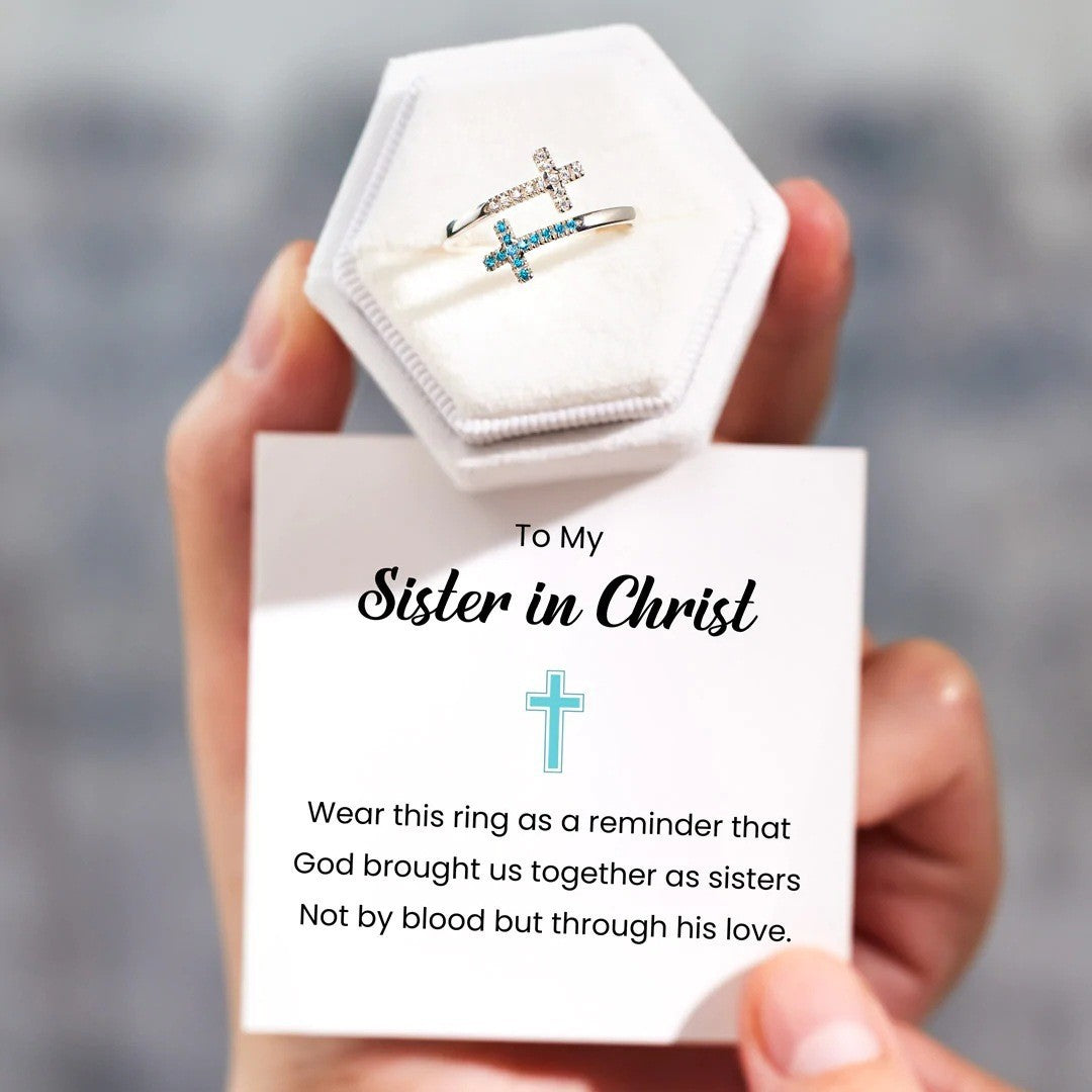 Chic Aqua Blue & Silver Sideways Cross Open Ring 💍