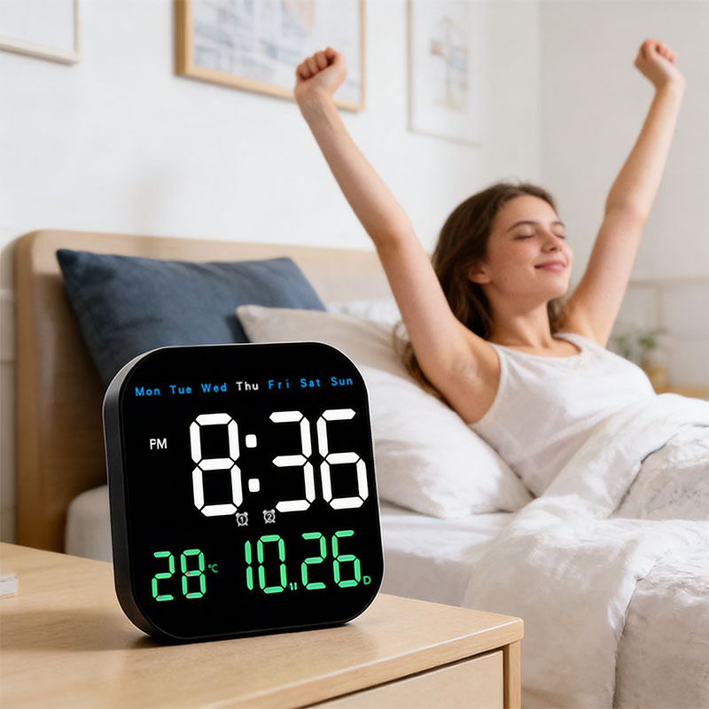 Retro Large Display Digital LED Wall Clock with Alarm, Timer & Remote Control - Living Room Attraction !
