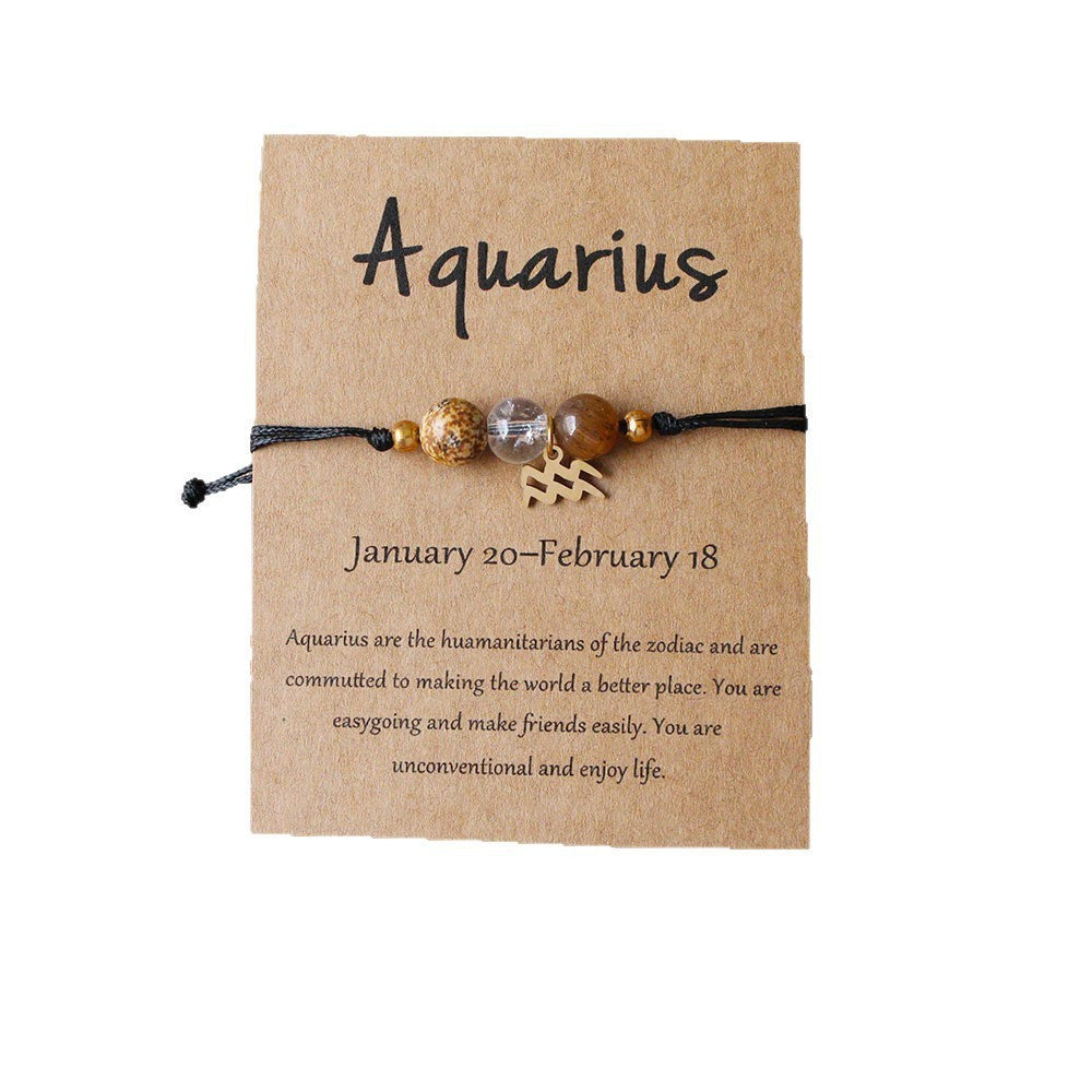 Super Cool Zodiac Beaded Bracelet - Natural Stone Beaded Tiger's Eye with Zodiac Picture Card 😎