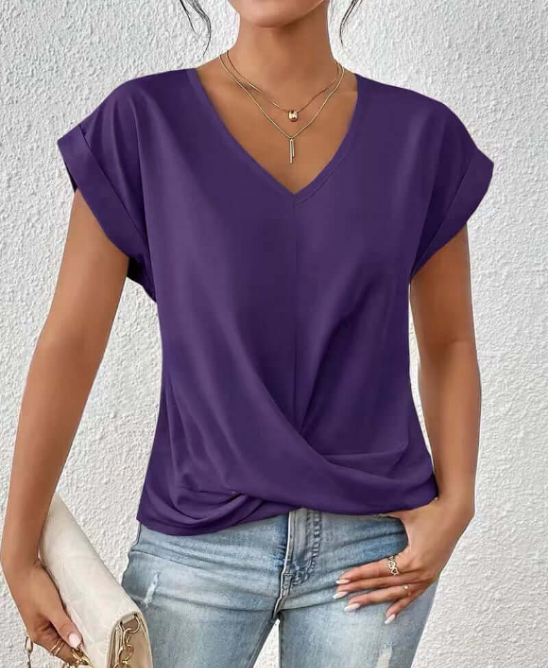 Women's Sleek Pleated V-neck T-shirt in a Multitude of Gorgeous Color Options 🌈 🤩