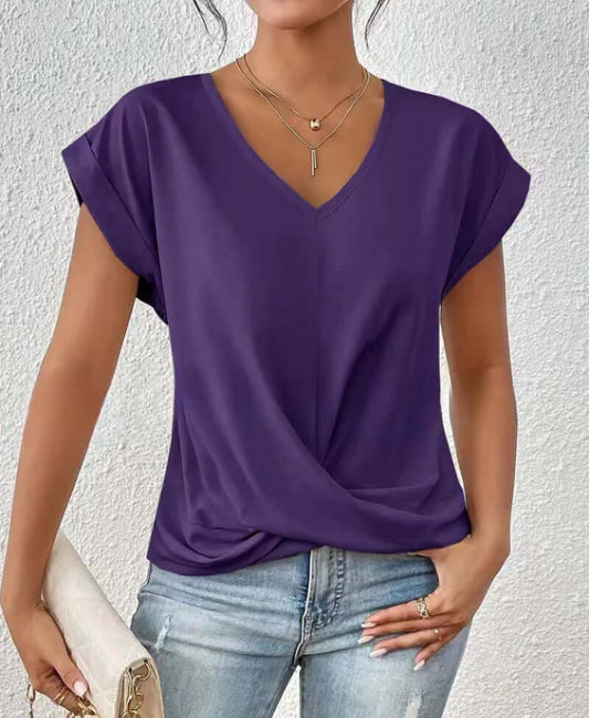 Women's Sleek Pleated V-neck Top - Trendy Favorites in a Multitude of Gorgeous Color Options 🌈 🤩 Order Now, Fast Seller, Limited Quantities ! 🏃‍♀️🛍