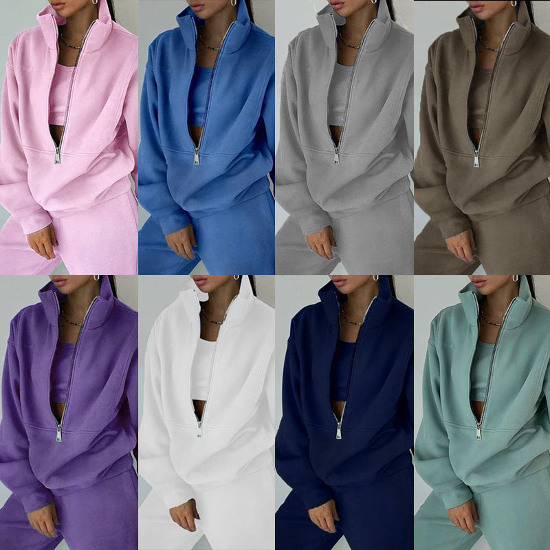 Women's Dazzling Tracksuit Set - Sporty Casual Fleece High-Collar Wrinkle Resistant Activewear 😎💝