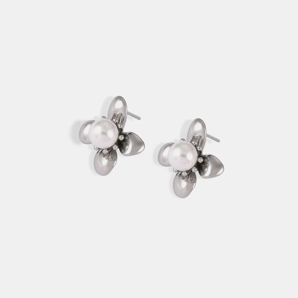 Gorgeous GIFTABLE Gold or Silver Flower Earrings - Synthetic Pearl Titanium Steel 💝 🌸