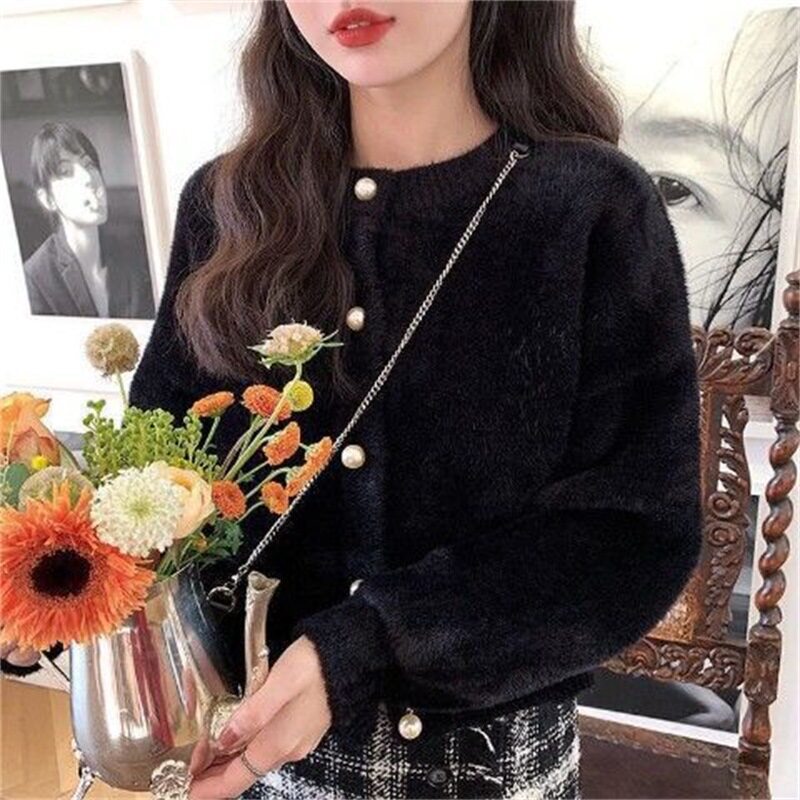 Faux Mink Fur Knit Cardigan Sweater for Women - Loose Fit, Soft and Cozy Button-Up ♨️