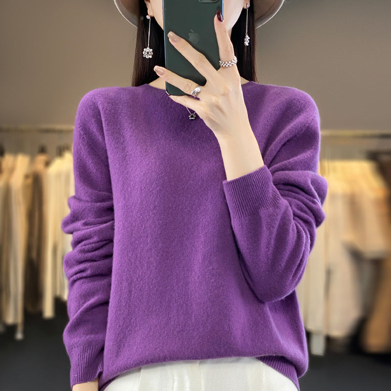Women's Slim-fit Round Neck Pure Wool Sweater ♨️ Autumn & Winter Favorite Loose Knitted Base Pullover