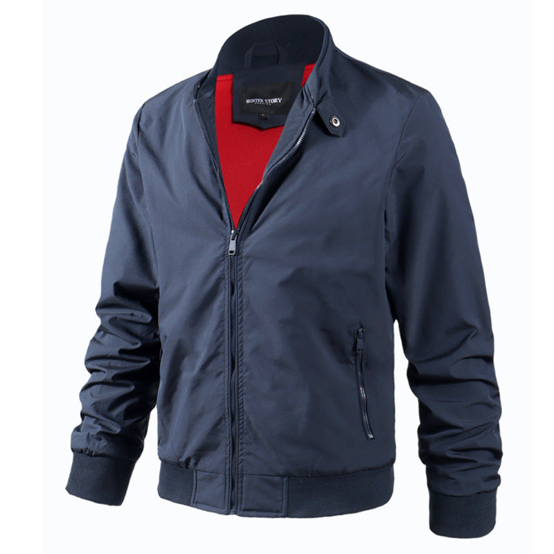 Men's Fashion Sporty Zipper Flight Jacket with Stand up Collar, Crimped Cuff and Waist