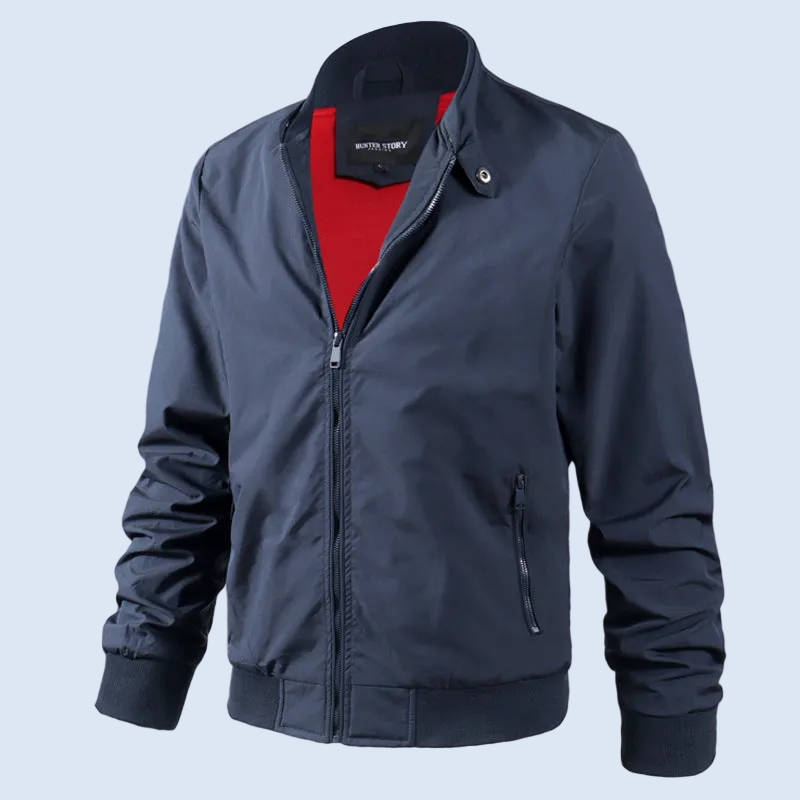 Men's Fashion Sporty Zipper Flight Jacket with Stand up Collar, Crimped Cuff and Waist