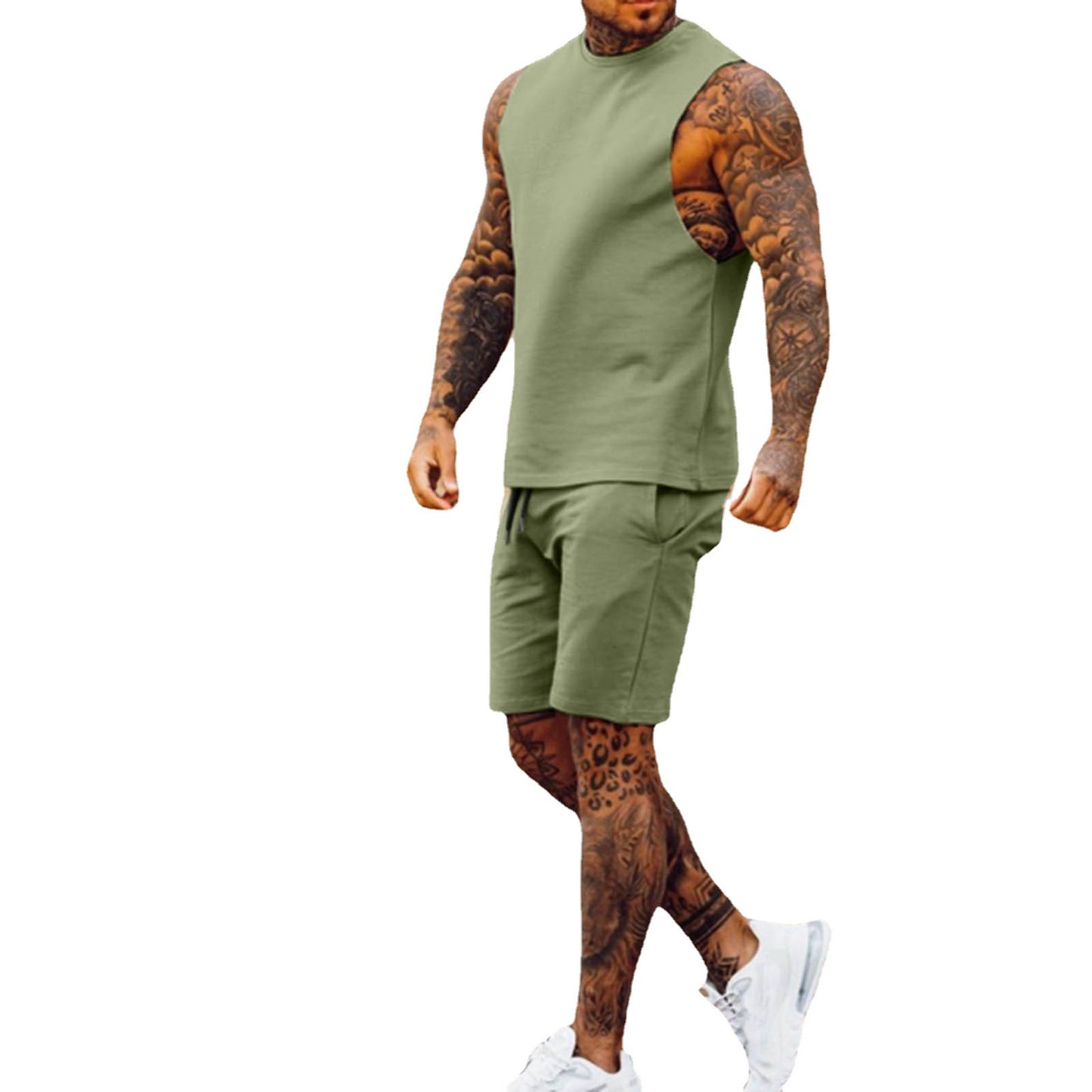 Sleek Sporty Men's Casual Summer Suit - Sleeveless Top 2pc. Solids