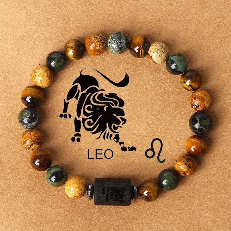 Super Cool Zodiac Beaded Bracelet - Natural Stone Beaded Tiger's Eye with Zodiac Picture Card 😎