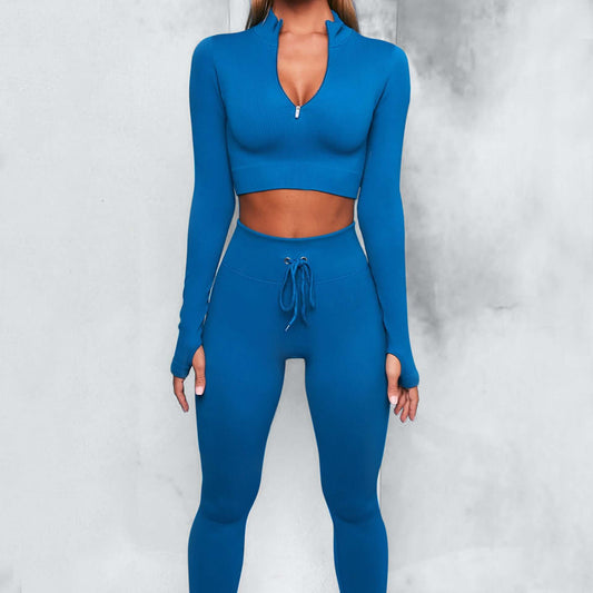 Women's Sexy Long Sleeve 2pc Workout Suit - Yoga, Workout, Running, Fitness Casual