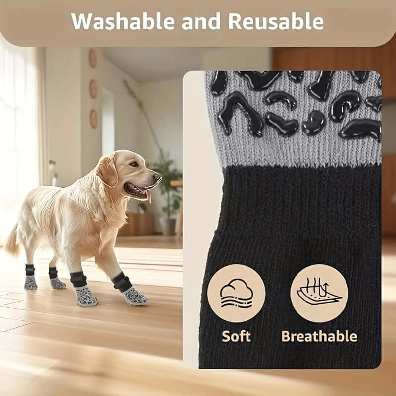 Smart Breathable Leopard Print Socks for Dogs 🦮 🧦 Soft Cotton with Strap Closure