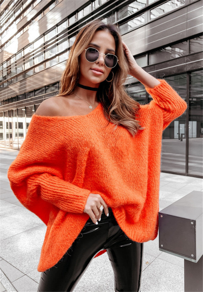 Sexy Oversized V-Neck Off-Shoulder Batwing Knit Sweater