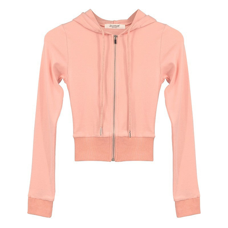 Women's Sexy Hooded Zip-Up Sweatshirt - Tight Fit Long Sleeve with Crimped Waist in 3 Solid Colors 😎