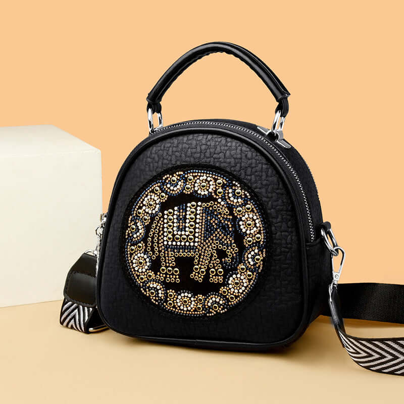 Women's Small Oval Arm and Shoulder Bag 👜 Multi-layer Printed, Embroidered with Rhinestones