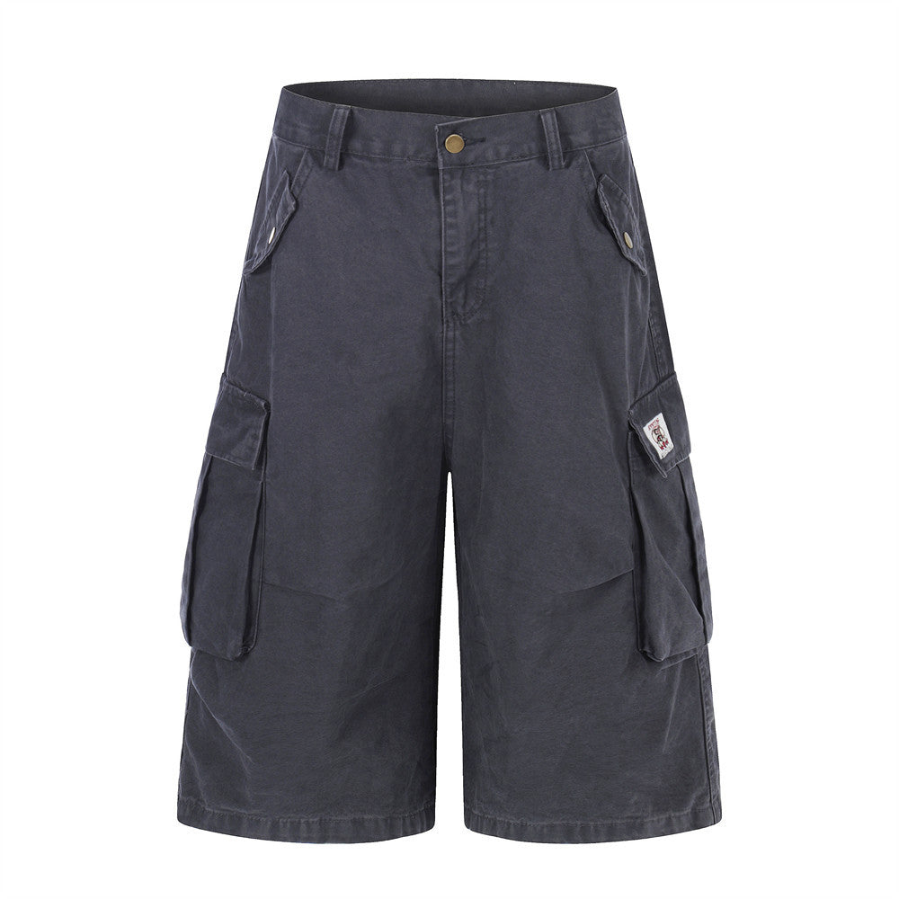 Mens Solid Loose Workwear Shorts - Durable Pure Cotton Multi Pockets Cargo Shorts 💪