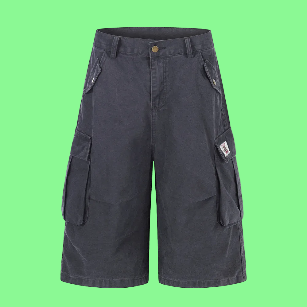 Mens Solid Loose Workwear Shorts - Durable Pure Cotton Multi Pockets Cargo Shorts 💪