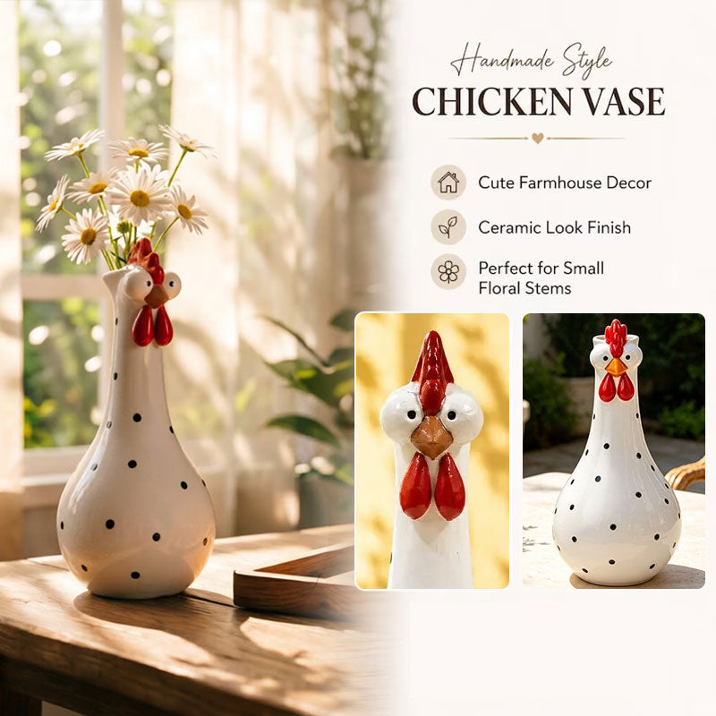 Humorous Waterproof Polka Dot Rooster Vase Decor 🐔