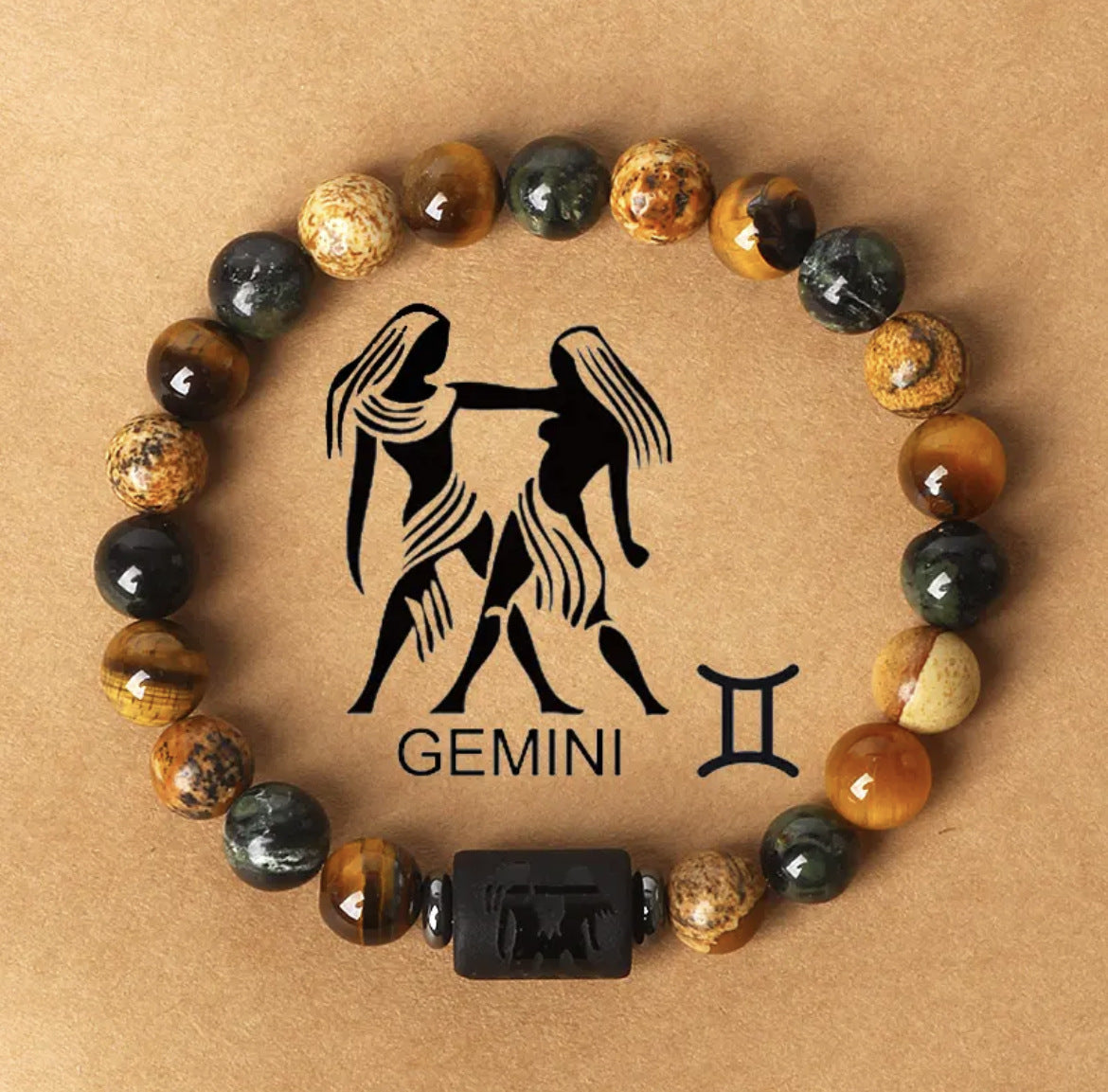Super Cool Zodiac Beaded Bracelet - Natural Stone Beaded Tiger's Eye with Zodiac Picture Card 😎