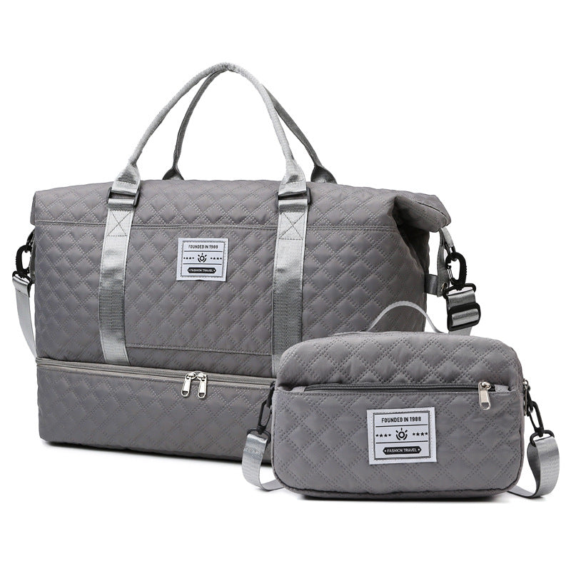 Large Capacity Sports and Yoga 2 Bag SET - Quilted Dry-Wet Separation Shoe Compartment Travel Bag