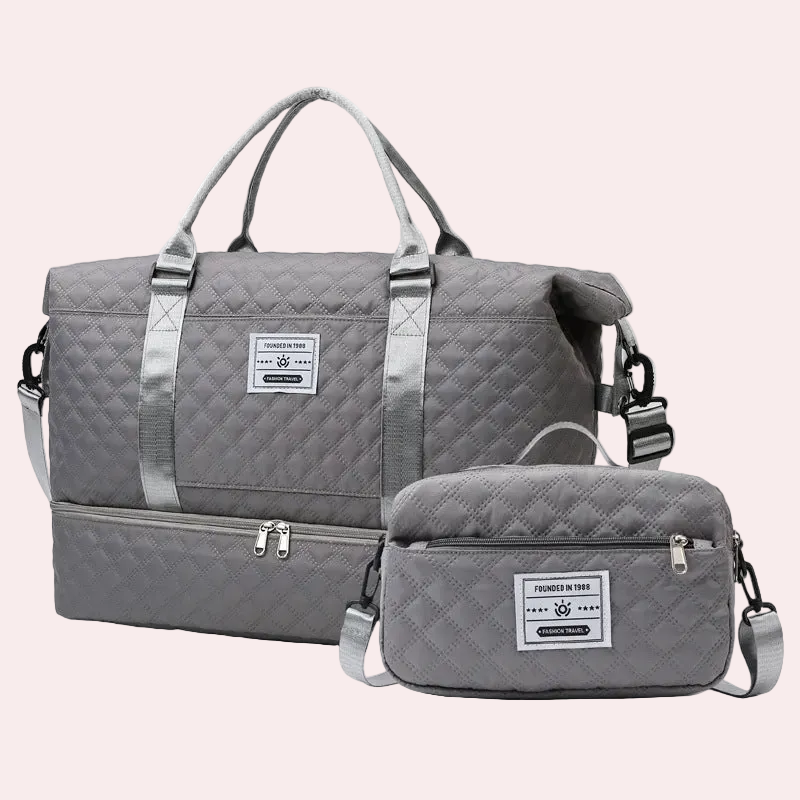 Large Capacity Sports and Yoga 2 Bag SET - Quilted Dry-Wet Separation Shoe Compartment Travel Bag