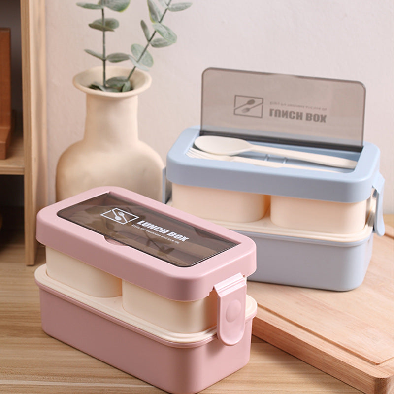 Hip Design Microwaveable Lunch Box - Double-tiered with Utensil Storage