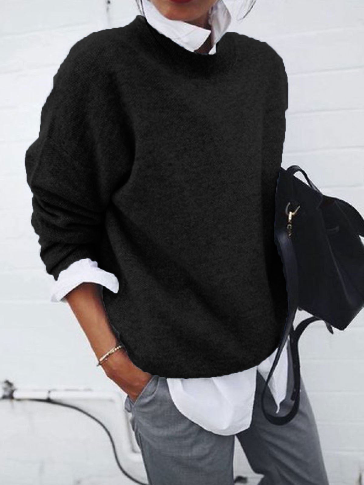 Women's Beautiful Basics Casual Sweater - Loose Fit Warm Polyester Pullover ♨️