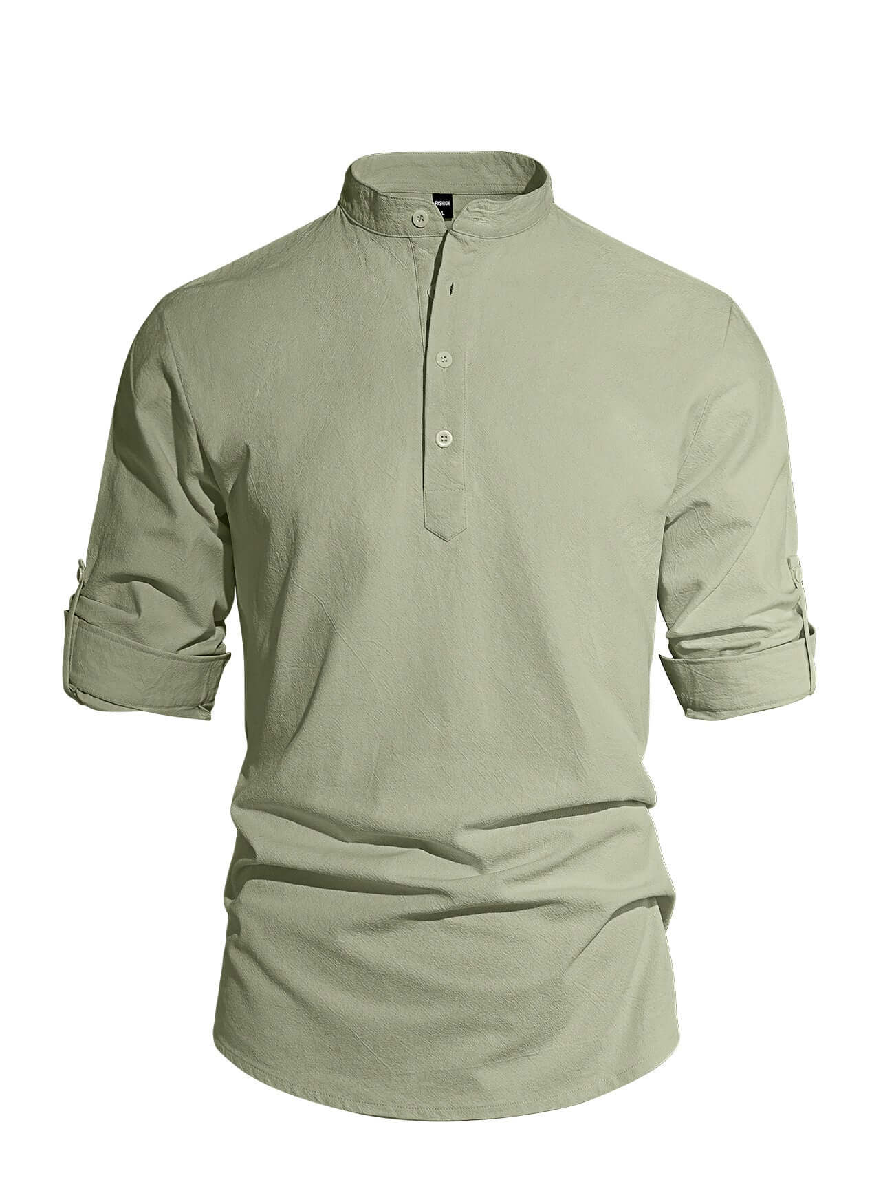 Men's Trendy All Seasons Shirt - Lightweight Solid Cotton Linen, Henley Collar Button-Up Long Sleeve