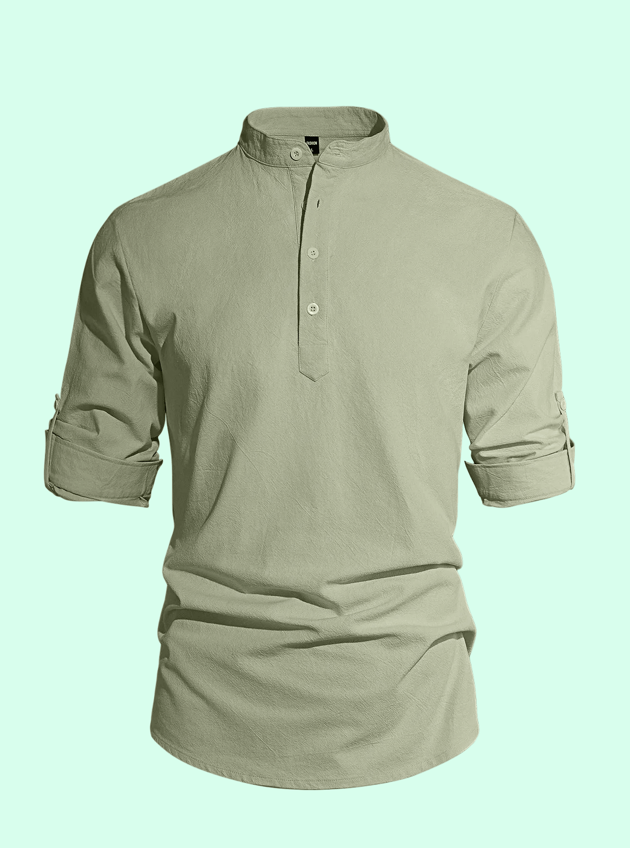 Men's Trendy All Seasons Shirt - Lightweight Solid Cotton Linen, Henley Collar Button-Up Long Sleeve