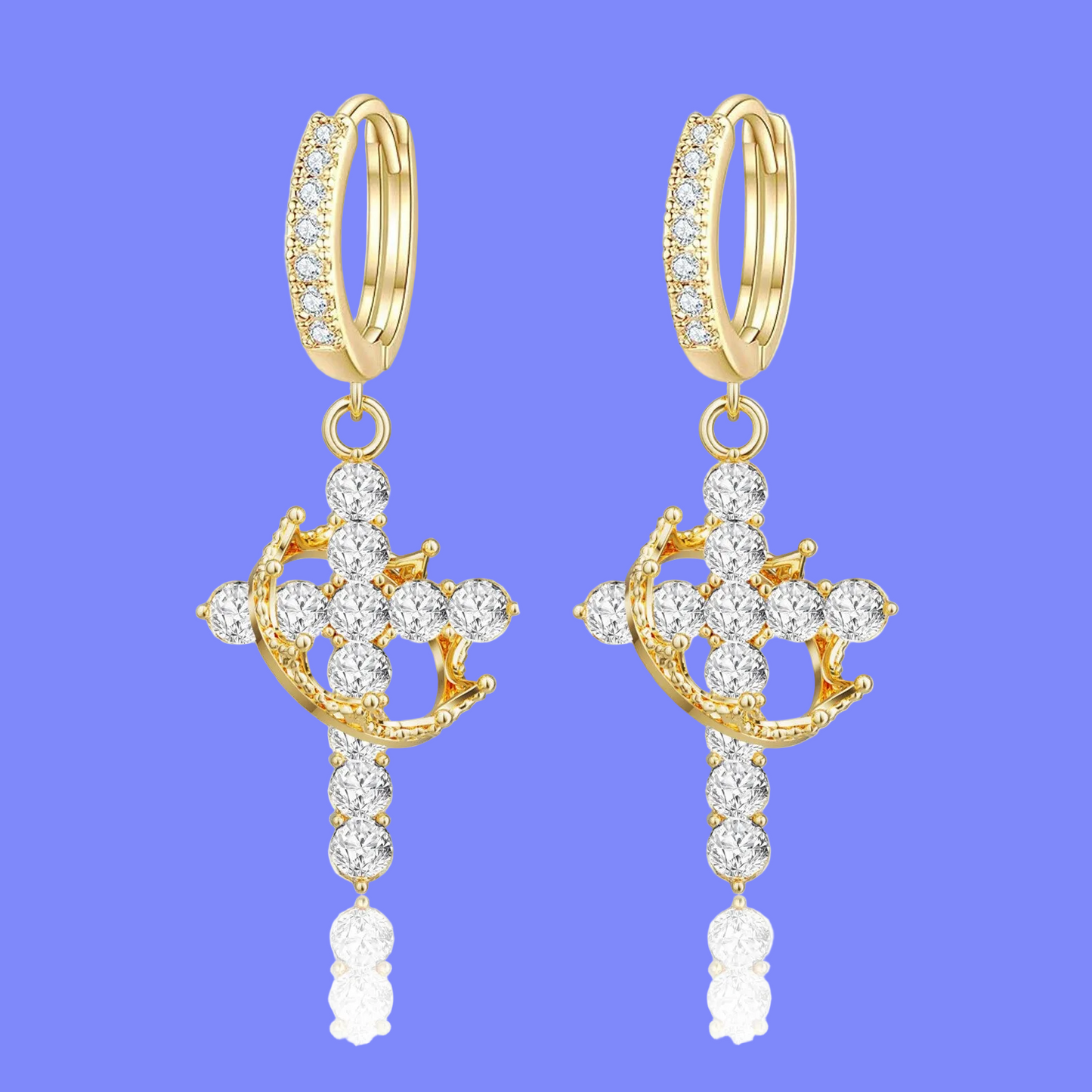 Stunningly Gorgeous Rotating Crown Cross Earrings - Perfect Gift ! 💝😍 Gold or Silver Set with Zircon
