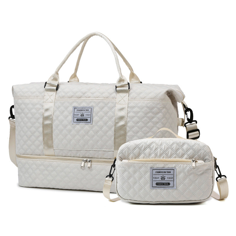 Large Capacity Sports and Yoga 2 Bag SET - Quilted Dry-Wet Separation Shoe Compartment Travel Bag