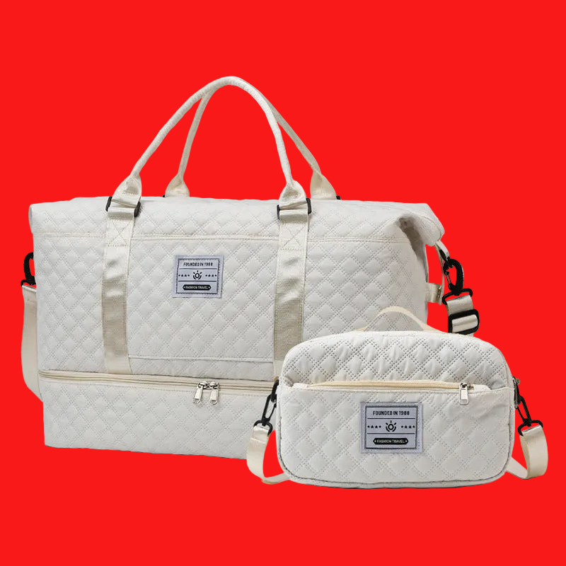 Large Capacity Sports and Yoga 2 Bag SET - Quilted Dry-Wet Separation Shoe Compartment Travel Bag