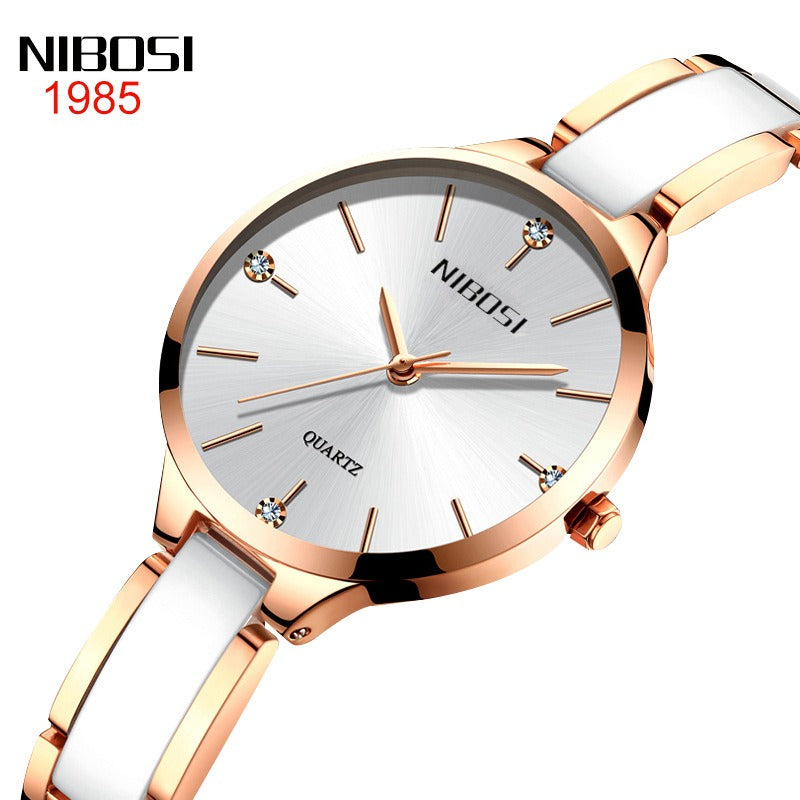 NIBOSI Couples Creative Luxury Ceramic Bracelet Watches - Quartz Movement, Waterproof 30M
