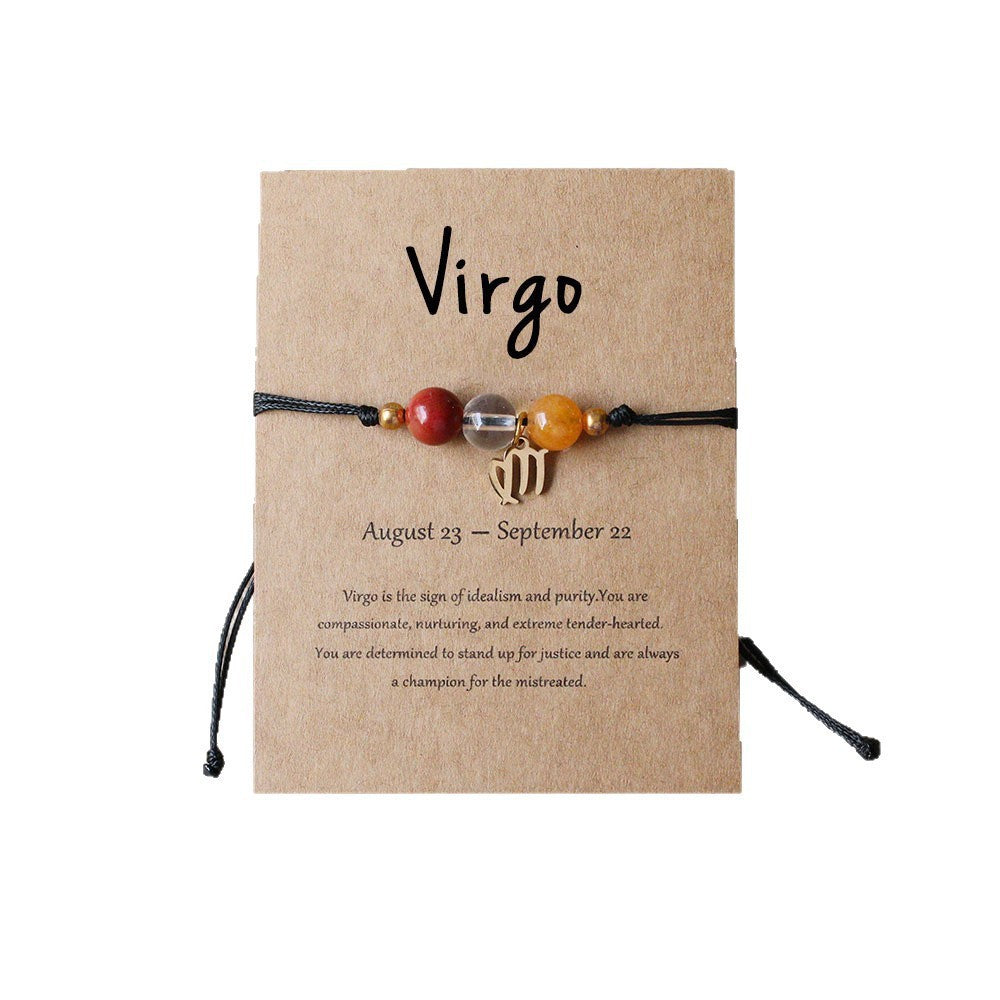 Super Cool Zodiac Beaded Bracelet - Natural Stone Beaded Tiger's Eye with Zodiac Picture Card 😎