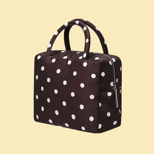 Women's Popular Black or Brown Polka-dot Handbag - Accessory Storage for Makeup and Travel