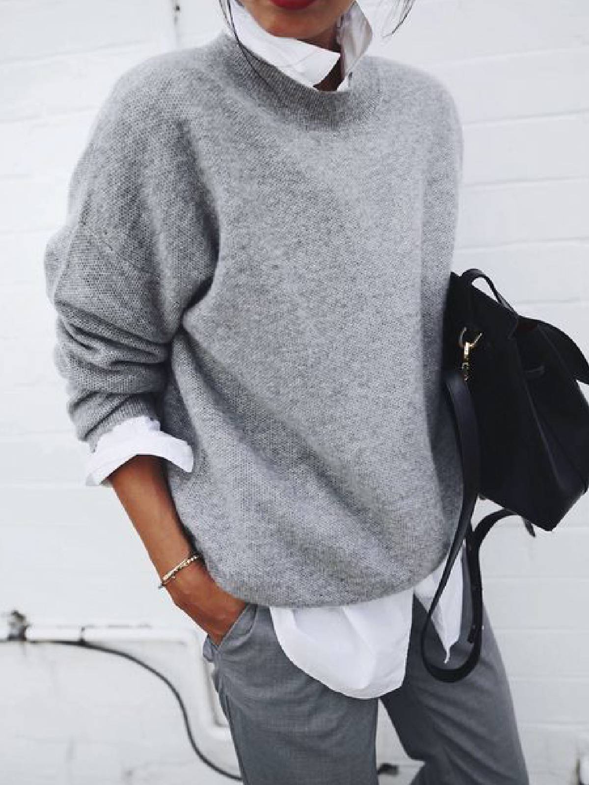 Women's Beautiful Basics Casual Sweater - Loose Fit Warm Polyester Pullover ♨️