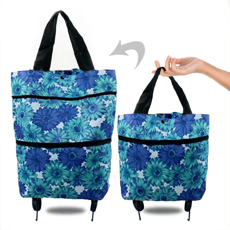 Portable Foldable Shopping Cart with Wheels - Clever Backpack Style Travel Trolley for Groceries & Storage