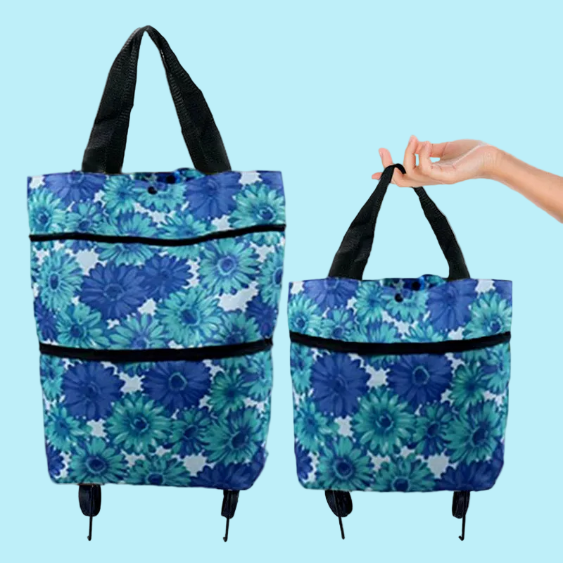 Portable Foldable Shopping Cart with Wheels - Clever Backpack Style Travel Trolley for Groceries & Storage