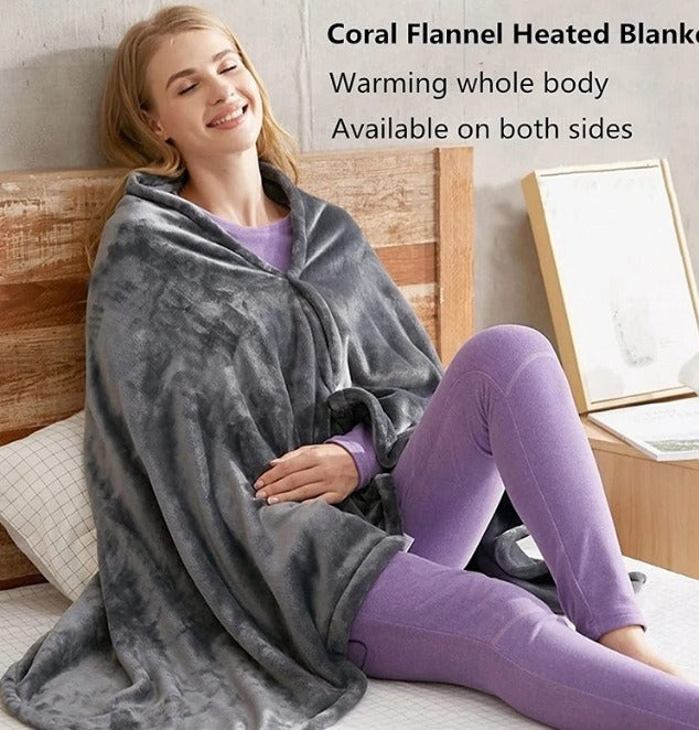 Warm & Cozy USB Heating Blanket - Coral Fleece Electric Zipper Blanket with Three Heat Temperature Settings ♨️
