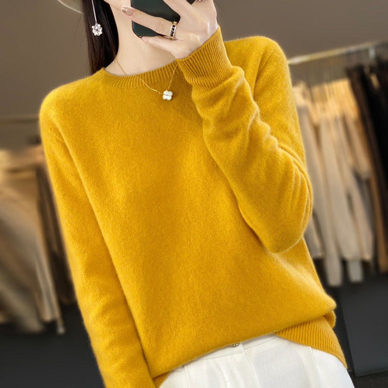 Women's Slim-fit Round Neck Pure Wool Sweater ♨️ Autumn & Winter Favorite Loose Knitted Base Pullover