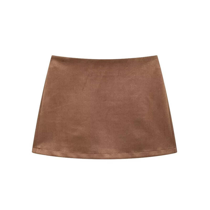 Women's Fashionable Business Casual Suit - Suede Leather Jacket and Short Skirt Set with Buttons & Pockets