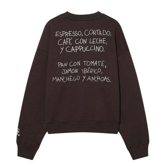 Women's Coffee Brown Printed Sweatshirt with Humorous Spanish Coffee Print - Cozy Seasonal Comfort ♨️☕️