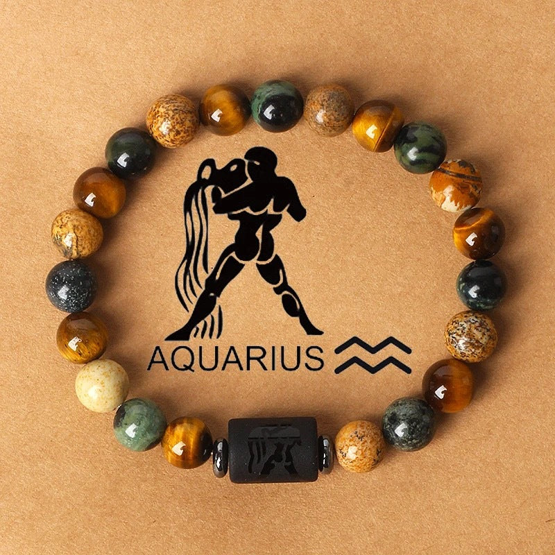 Super Cool Zodiac Beaded Bracelet - Natural Stone Beaded Tiger's Eye with Zodiac Picture Card 😎